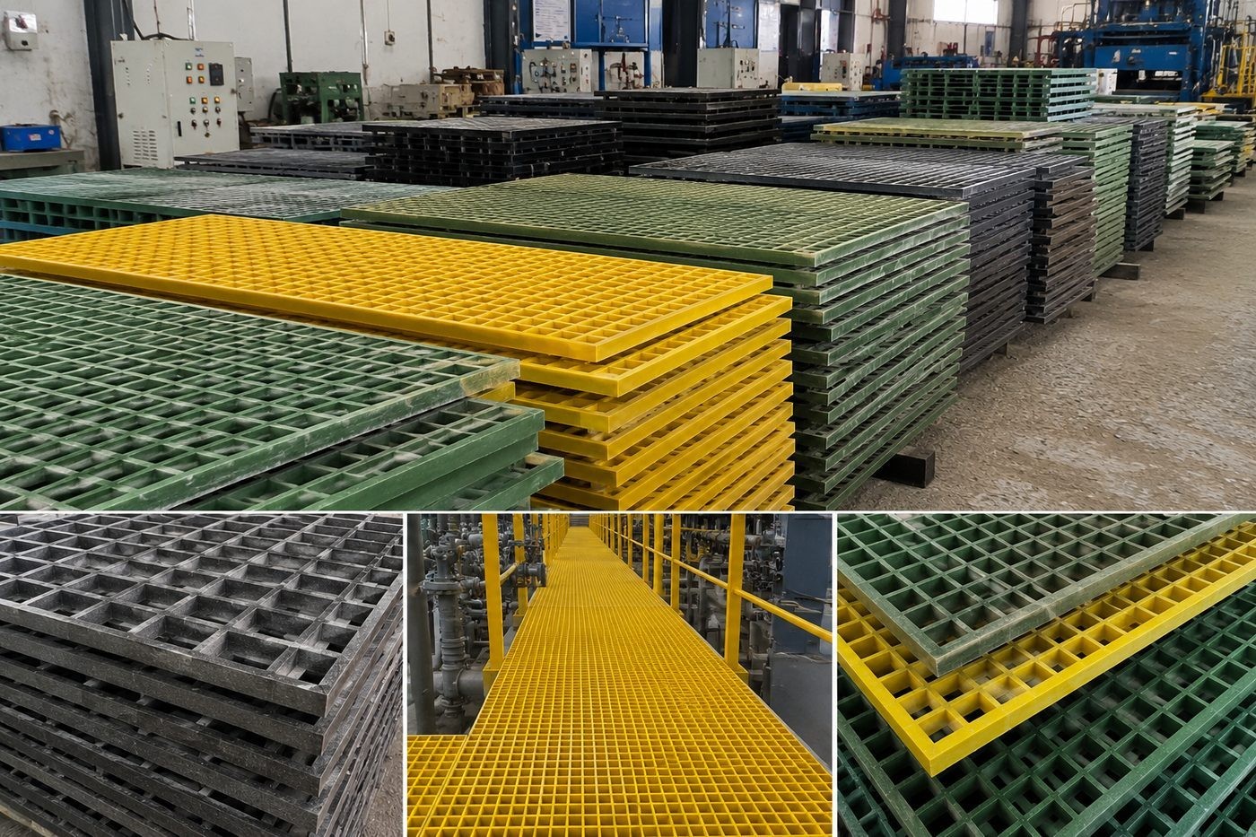 GPPL Moulded FRP Gratings stacked and installed